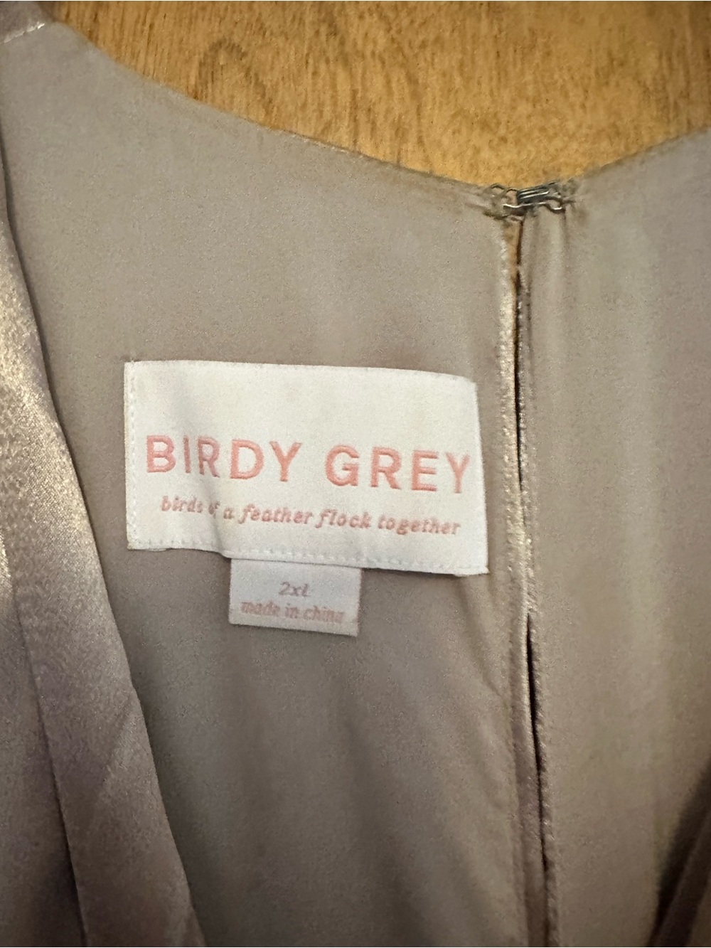 Birdy Grey Shimmer Satin V-Neck Gown in Taupe/Champagne - Picture 3 of 3